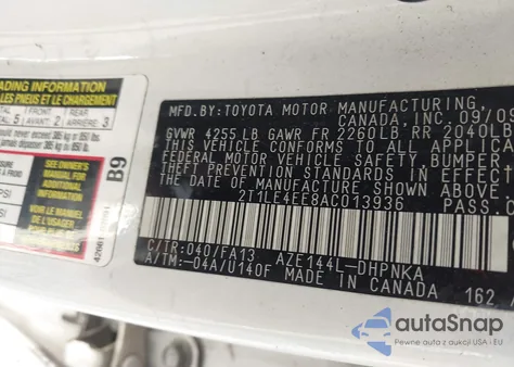 2010 Toyota Matrix S z USA, uszkodzony, nr VIN 2T1LE4EE8AC013936